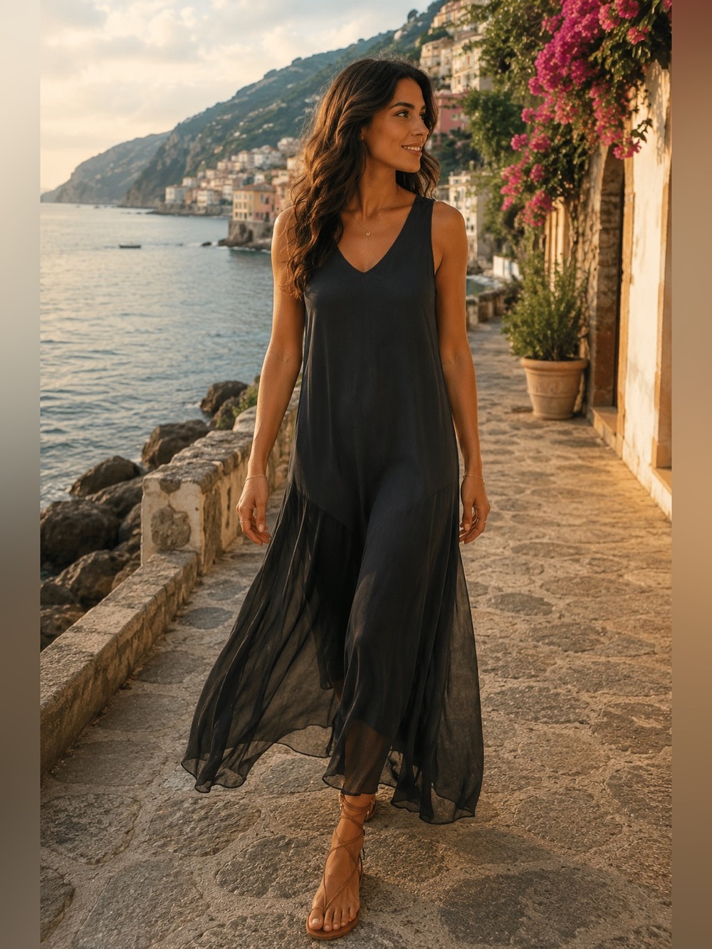 AWAVEAWAKE Charcoal Naturally Dyed 100% Silk Maxi Dress Small